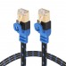 REXLIS CAT7  2 Gold  plated CAT7 Flat Ethernet 10 Gigabit Two  color Braided Network LAN Cable for Modem Router LAN Network  with Shielded RJ45 Connectors  Length  0 5m