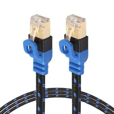 REXLIS CAT7  2 Gold  plated CAT7 Flat Ethernet 10 Gigabit Two  color Braided Network LAN Cable for Modem Router LAN Network  with Shielded RJ45 Connectors  Length  1m